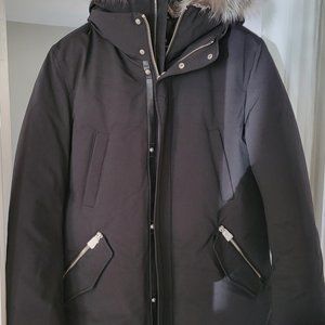 Mackage Edward Fur Trim Down Parka Coat Size 40 Black with Silver Fox Fur